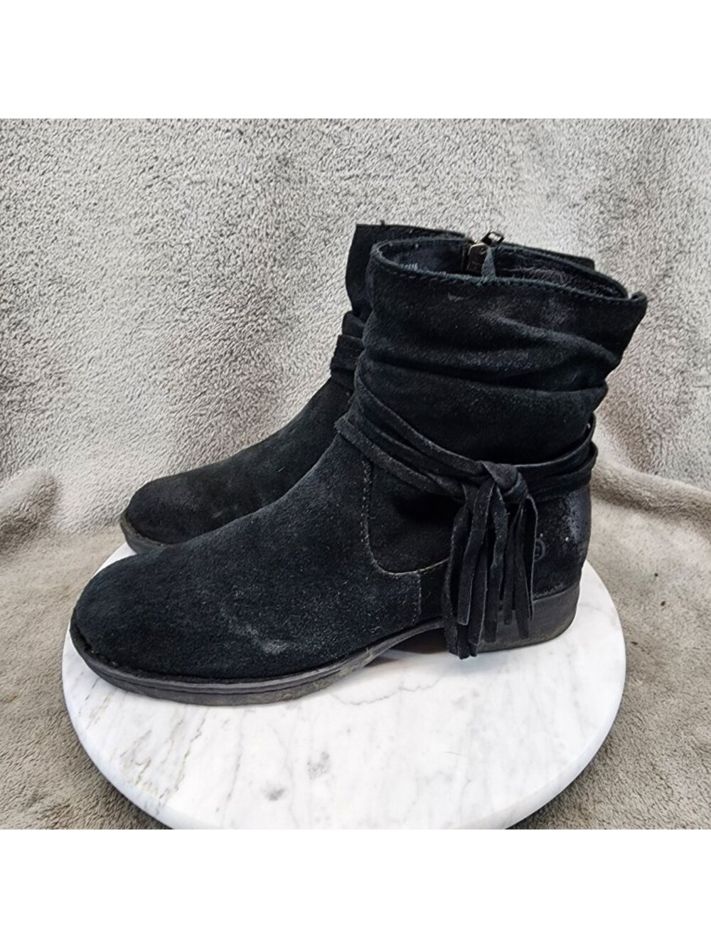 Born Shoes Womens Size 7 M Black Suede Side Zip Ankle Boots *Read*